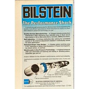 Bilstein Shock Absorbers "The Performance Shock: Made in Germany" Print Ad 1989